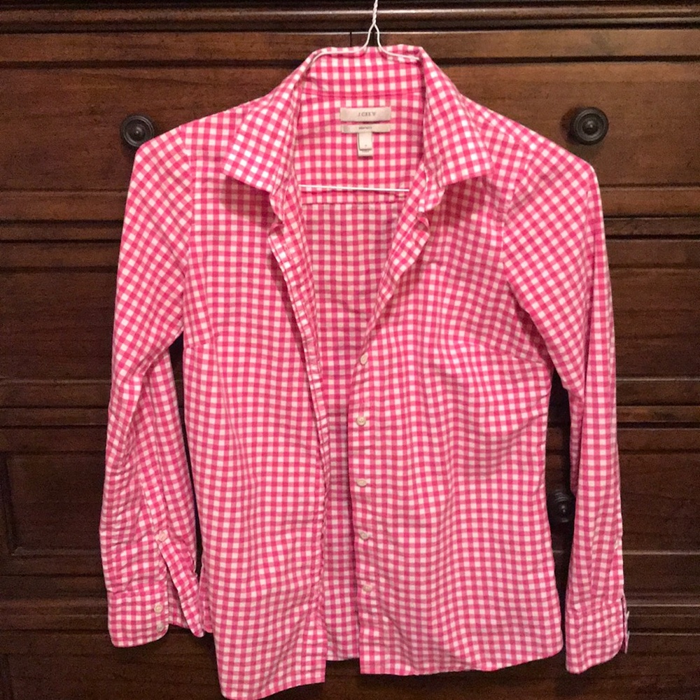 J crew perfect gingham pink shirt